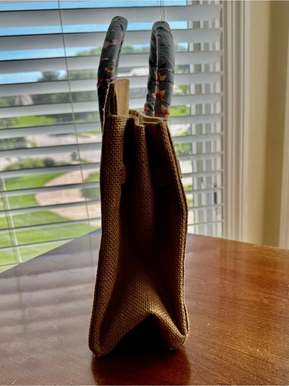 Birkin Style 35 Double Handle Satchel Tote - Natural Jute/Burlap - Picture 4 of 7